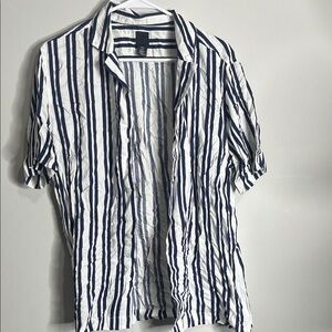 H&M Navy and White Striped Button Down Shirt